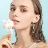 Cute Rhinestone Cartoon Mermaid Crystal Fishtail Pearl Eardrop Earrings For Women Ear Studs With Long Pendant 240301