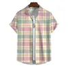 Camisas casuais masculinas mens manga curta camisa rua tops moda vestido verão homens xadrez 2024 havaí