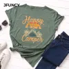 T-shirt JFUNCY été T-shirt femmes coton t-shirts heureux campeur imprimé T-shirt à manches courtes ample maman hauts femme T-shirt