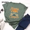 T-shirt JFUNCY Sommer T-shirt Frauen Baumwolle T Shirts Glücklich Camper Gedruckt T-shirt Kurzarm Lose Mom Tops Weibliche T-shirt