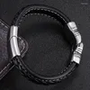 Charme Armbänder Männer Schwarz Schmuck Geflochtene Leder Armreifen Handgemachte Armband Trendy Edelstahl Verschluss Handgelenk Band FR0996