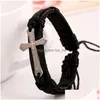 Charm Bracelets Christian Scripture Cross Genuine Leather Wristband Bible Fashion Jewelry For Men Women Drop Delivery Dhp7J