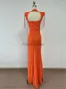 Stage Wear Lingdong Tassels Sexy Hollow Out High Slit Orange Sequin Elegant Red Carpet Annual Party Dress