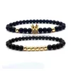 Perlen 6 mm Crown King Charm Stränge Perlen Armband Set für Männer Frauen Schwarz Naturstein Elastischer verstellbarer Armreif Paar Schmuck GIF Dhvsp