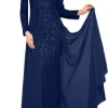 Robe femmes robe col rond à manches longues taille haute Net fil couture dame robe élégante paillettes brillantes moulante fête femmes Maxi robe