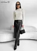 Mnealways18 Light Khaki PU Skirts Women Elegant Spring 2024 Faux Leather Slit Straight Skirts Office Ladies Classy Black Skirts 240222