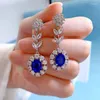 Stud Earrings High-quality Diamond-encrusted Blue Corundum 7 9 Oval Women's Light Luxury Style Simple