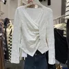 Bluzki damskie koreańskie haftowane modne koszulę Kobiet Kobiety z długim rękawem V-deck Slim Vintage Bluzka Kobieta swobodne szydełkowe eleganckie topy Blusa