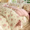 Ensemble de literie 4 pièces imprimé fleurs douces, draps de lit brossés, ensembles de couette, housse de couette, couvre-lits pour Double, 240226