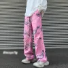 Broek heren roze verdorde camouflagebroek casual brede poot broek los grote maat 5xl honderd Koreaanse negen minuten broek