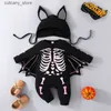 Overalls Halloween 0-2 Jahre Baby Fledermaus Strampler Säugling Jungen Mädchen Skelettdruck Langarm Body mit Hut Neugeborene Overalls Kostüm L240307