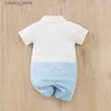 Jumpsuits 2pcs Baby Boy Cotton Classic Stripe Short Sleeve Lapel Jumpsuit L240307