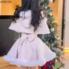 Japansk stil elegant tweed pläd klänning sätter kvinnor plysch huva sjal korta jackor minikjolar kawaii julår kostym 240223