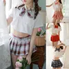 Work Dresses Girl Student JK Uniform Women Lingerie Japanese Sweet Plaid Cosplay Costumes Mini Skirt Blouse Set Babydoll Dress