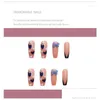 False Nails 24sts Love Heart Printed Nail Lim Type avtagbar lång stycke mode droppleverans Dh67k