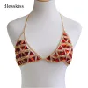 Swimwear Blesskiss Red Rhinestone Diamond Bikini Top Swim Bra Women Sexy Crystal Swimsuit Bathing Suit Halter Swimwear Tops