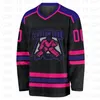 Benutzerdefinierte schwarz rosa-lila Eishockey-Trikot 3D-Druck Sie Namen Nummer Jugend Frauen Männer Hockey-Trikot Wettbewerb Training Trikots 240305