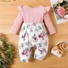 Jumpsuits Baby Girl Floral Pattern Bow Design Jumpsuit L240307