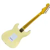 Guitare électrique ST, quincaillerie dorée, corps en acajou, couleur jaune, touche en érable, guitare à 6 cordes,