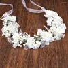 Hårklipp Floral Pearl Ribbon Hårband med bröllop Brudtillbehör Temperament Pannband Marrige Party Wreath Garland smycken