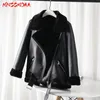 Cuir Femme MNCCMOAA 2024 automne hiver femmes de haute qualité épais chaud laine d'agneau fausse fourrure veste manteau décontracté Zip Biker vêtements d'extérieur femme