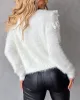 Cardigans fuzzy malha cardigan feminino padrão floral frisado peludo jumpers camisola v pescoço jumpers pérolas suéteres branco outono inverno 2023