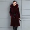 Мех больших размеров, свободное пальто из искусственного меха, женские осенне-зимние куртки из искусственного норкового меха, длинное меховое пальто с капюшоном, женское бархатное пальто из искусственной норки