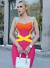 Sıradan elbiseler beaukey çok lüks seksi criss çapraz bandaj elbisesi 2024 bahar kontrast bağlayıcı gül pembe bodycon şerit mini kulüp vestido