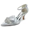 Dress Shoes Mid-low Heel Pointed Toe Rhinestone Slotted Buckle Wedding Bridal Bridesmaid