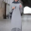 ドレス女性イスラム教徒のローブセット燃焼花2ピースセット丸い首のゆるい気質祈りの服ロストインクドレス