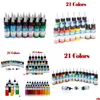 Encres de tatouage 21 couleurs Tattoo Hine Ink Pure Plant Paint Set 30 ml Sourcils Permanent Body Art Peint Drop Livraison Santé Beauté Tatouage Dhbju