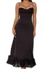 Casual Dresses Nuwuiher Women Ruffle Hem Bodycon Long Dress Sleeveless Backless Low Cut Formal Party Cocktail Wedding Guest (Black