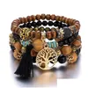 Charm Armband 4st Böhmen Tree of Life Charm Beaded Armband Set For Women Handgjorda träpärlor Kedja Bangle Female Boho Jewelry Dr Dh8kn