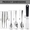 7Pcs Stainless Steel Kitchen Cooking Tweezers Precision Tongs Drawing Spoons Spatula for Food Culinary Plating Decorating 240226