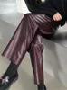 Seoulish Autumn Winter PU Faux Leather Womens Wide Leg Pants High Waist Female Casual Loose Ankle Length Trousers 2023 240229