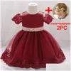 Robes de fille Robes de fille Robe de fête d'anniversaire pour 12 mois 1er bébé Vintage Floral Big Bow Tutu Robe de mariage Enfant en bas âge Enfants Rose Formel Ga Dhf7C