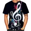 Heren T-shirts Zomer 3D Muzieknoot Gedrukt T-shirt Modieus en casual Ademend Korte mouwen Polyestervezel