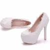 Kleid Schuhe Frauen Braut Hochzeit Weiß Rosa Blau Spitze Perlen Blumen Dünne High Heels Frau Stiletto Bankett Plattform Pumpen A0184