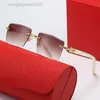 Lunettes de soleil de designer sans monture diamant coupe lunettes corne de buffle monture en bois lentille marron mode ins net rouge mêmes hommes et femmes vintage en gros avec boîte lunettes carti