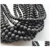 Pierre 4 6 8 10mm perles de pierre de lave naturelle roche volcanique noire ronde pour bijoux à bricoler soi-même bracelet faisant des bijoux de livraison directe perles en vrac Dhijf