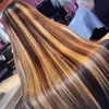 Syntetyczne peruki Brazylijskie podświetlanie brązowe proste koronkowe peruka ludzkie włosy dla kobiet koronkową perukę zamykającą Pretyfowane miód blond tanie tanie peruki 240308