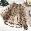 Klänningar hisuma kvinnor oneck lantern hylsa pullover broderi polka dot voile grundläggande skjorta ny elegant lady mesh gasbind tulle blus tops