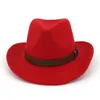 Bérets Vintage Western Cowboy chapeau hommes rétro Bowler Fedora femme noir rouge feutre large bord Jazz casquette Cowgirl Sombrero Hombre
