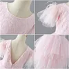 Summer Kids Girl Party Dress Round Collar Lace Mesh Patchwork Princess Layered Dresses Children Formal Clothing H0502 240223