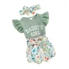 Kledingsets Geboren baby-babymeisjeskleding Daddys Geribbelde korte mouw Ruche Romper Top Shorts Bloemenoutfit