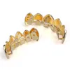 Grillz, Grills dentais 18K Dentes de ouro real Grillz Caps Iced Out Top Bottom Vampire Fangs Dental Grill Set Atacado Drop Delivery Jewe Dhzbt