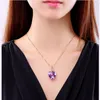 14 K Rose Gold Real Amethyst 45 Cm Necklace Pendant Female Gemstone Chain Jewelry Clavicle Chalcedony Bizuteria Women 240228