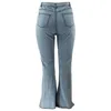 Pantalon grande taille High Street Vêtements pour femmes Bas en denim Délavé Jeans déchirés Pantalon de cowboy Pantalon évasé décontracté Articles en gros 240229