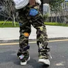 Men's Pants High Camouflage Jeans Mens Embroidered Patch Mens Fashion Brand Straight Cargo Pants H1223 240308