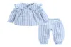 Mudkingdom Pijamas para meninas, roupas lindas de algodão, outono, xadrez, babados, renda, âncora, pijamas Y2007048829760
